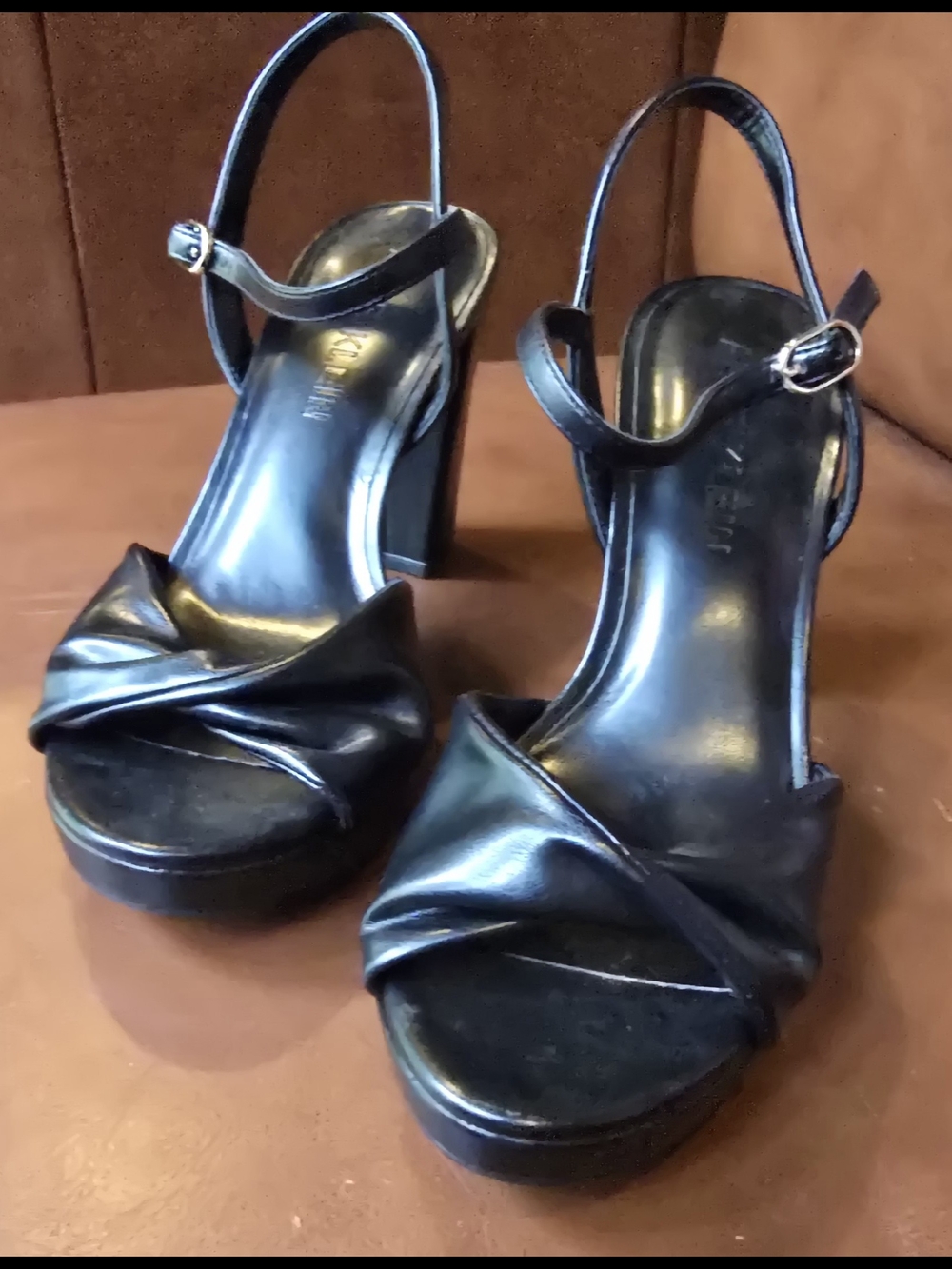 Anne Klein Black Twist Front Platform Heel Sandals